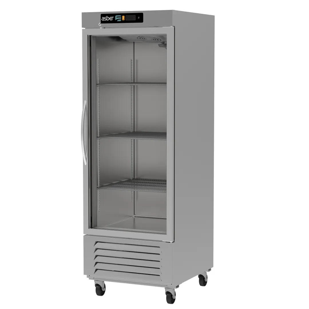 Asber ARR-23-1G-H One Section Reach-in Refrigerator w/ Glass Door, Bottom Mounted, Stainless Steel, 23 cu. ft.