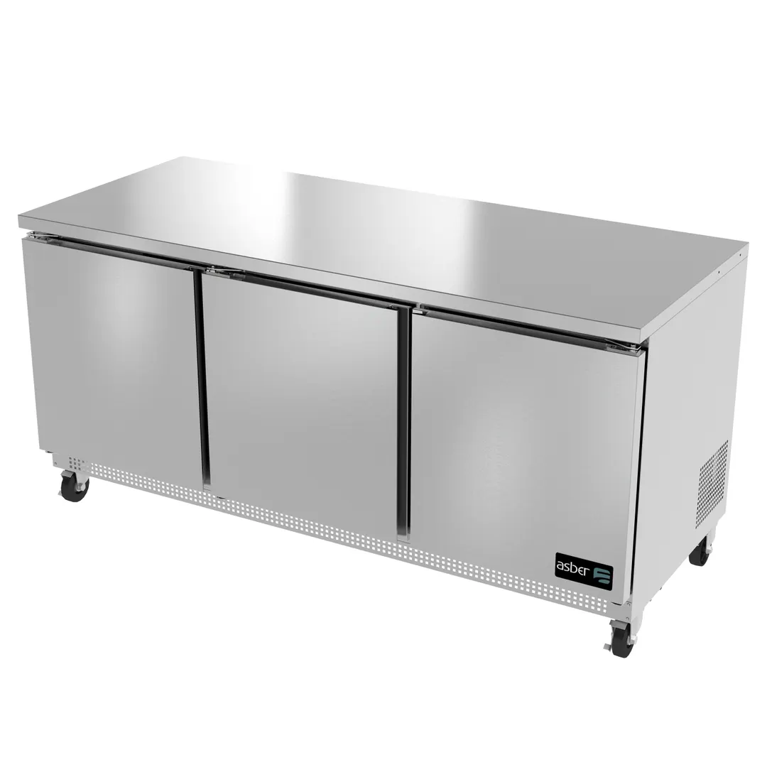 Asber AUTR-72 72" 3-Door Undercounter Fridge, Stainless Steel Exterior, Front Breathing, 18.6 cu. ft.