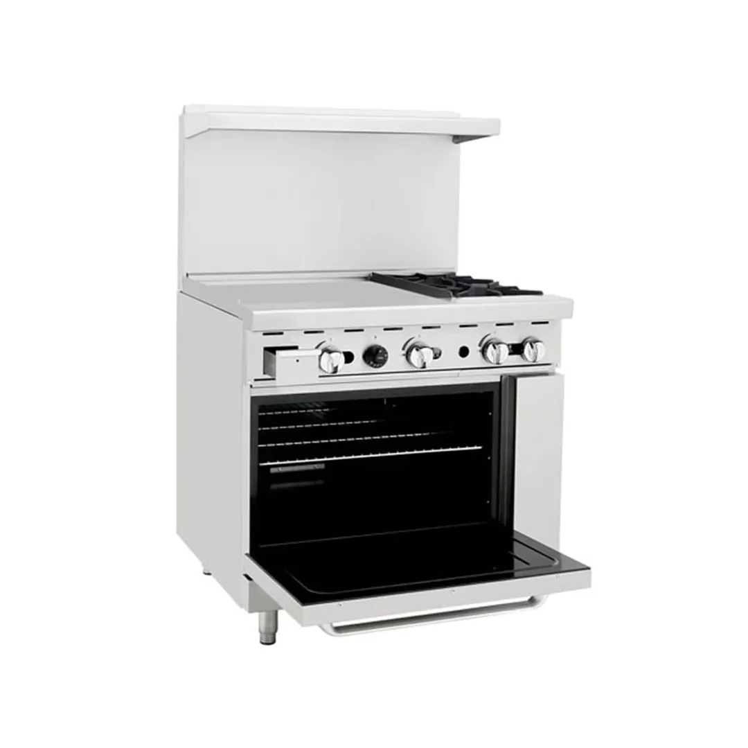 Atosa USA AGR-2B24GL-NG 36" Gas Restaurant Range w/ (2) Open Burners, 24" Griddle, 139.000 BTU