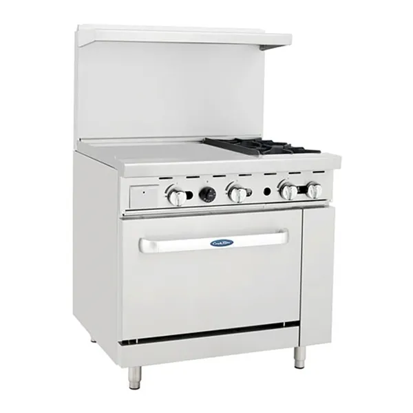 Atosa USA AGR-2B24GL-NG 36" Gas Restaurant Range w/ (2) Open Burners, 24" Griddle, 139.000 BTU