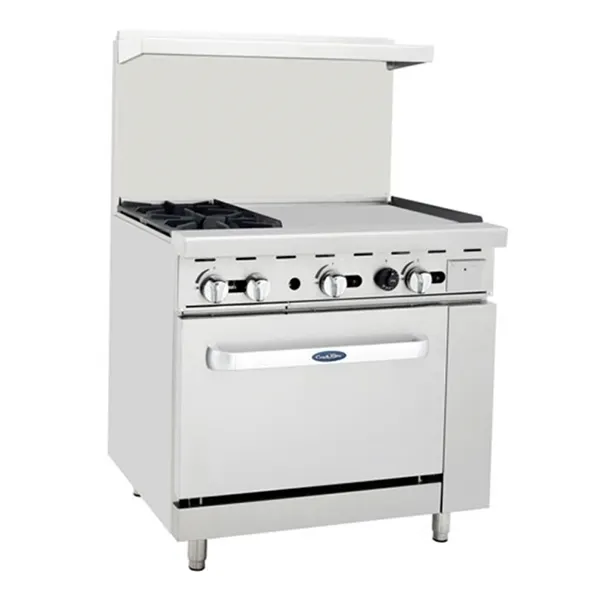 Atosa USA AGR-2B24GR-NG 36" Gas Restaurant Range w/ (2) Open Burners, 24" Griddle, 136.000 BTU