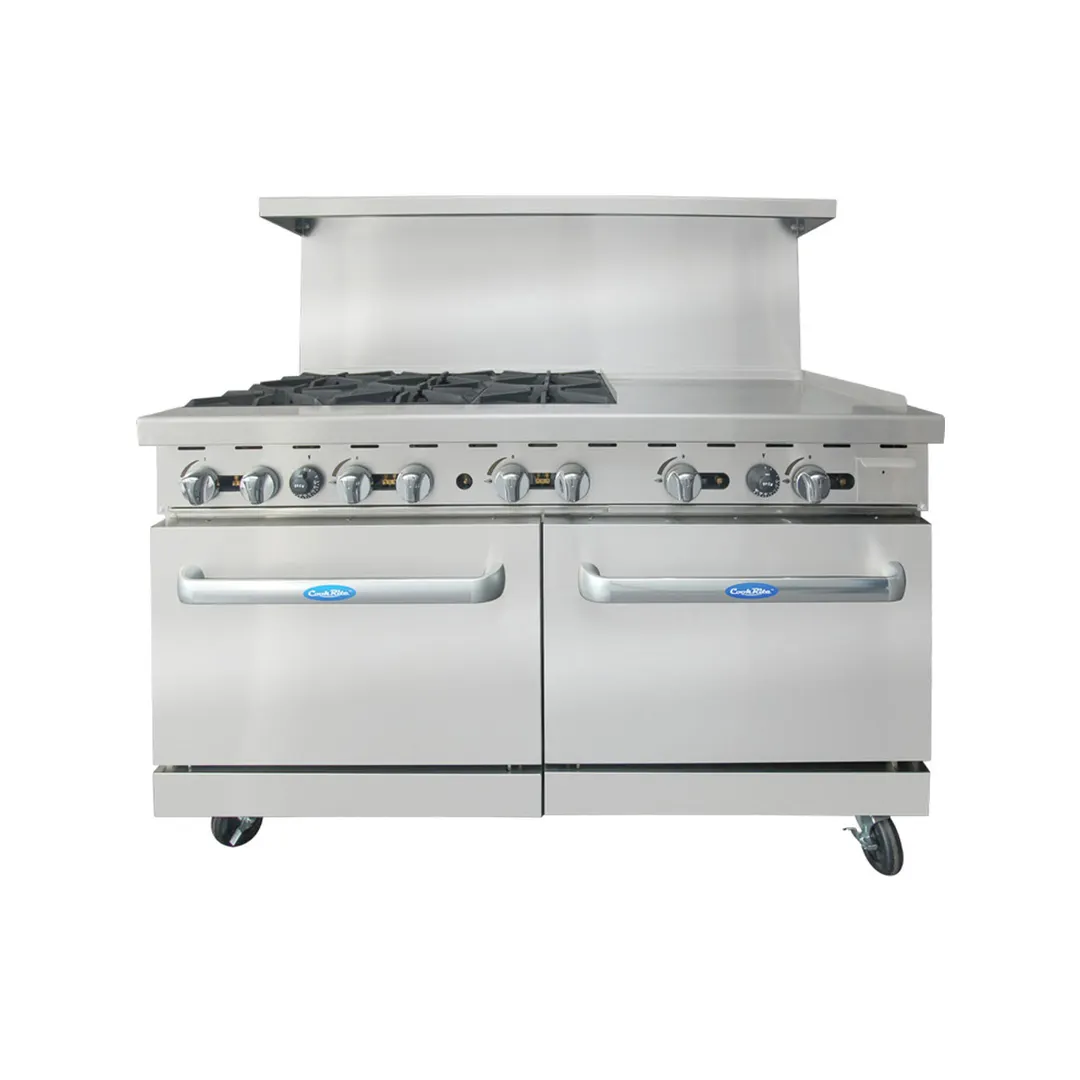 Atosa USA AGR-6B24GR-LP 60" Liquid Propane Gas Restaurant Range w/ (6) Open Burners, (1) 24" Griddle, (2) Standard Ovens, 240.000 BTU