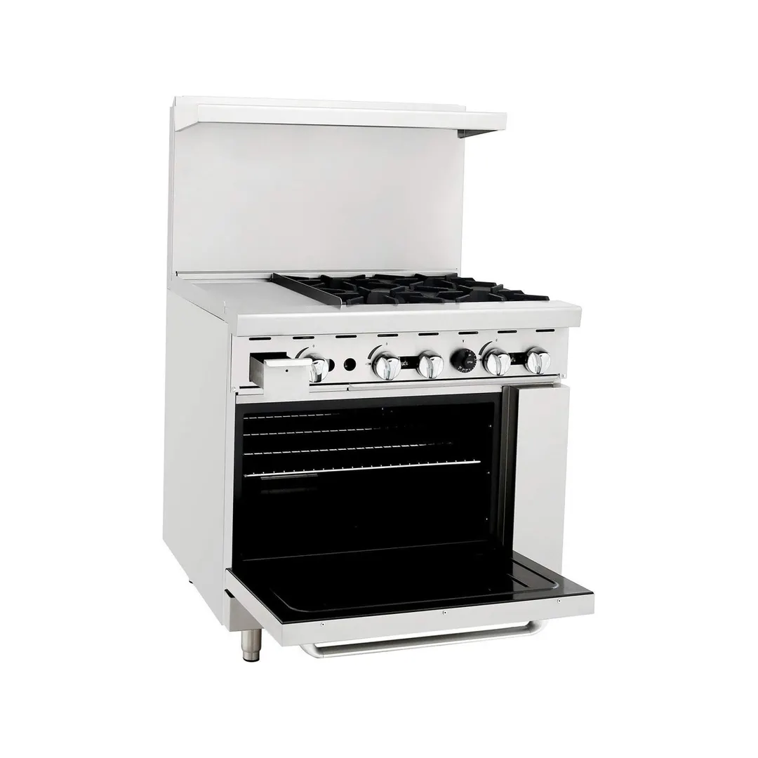Atosa USA ATO-12G4B 36" Gas Restaurant Range with (4) Open Burners, (1) 12" Griddle, (1) Standard Oven, 148.000 BTU 