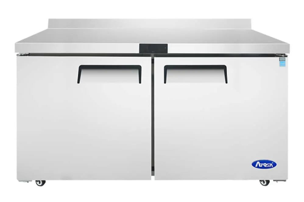 Atosa USA MGF8414GR 60" 2-Solid Door WorkTop Freezer with Backsplash, -8°F–0°F temp, 17.2 cu. ft.