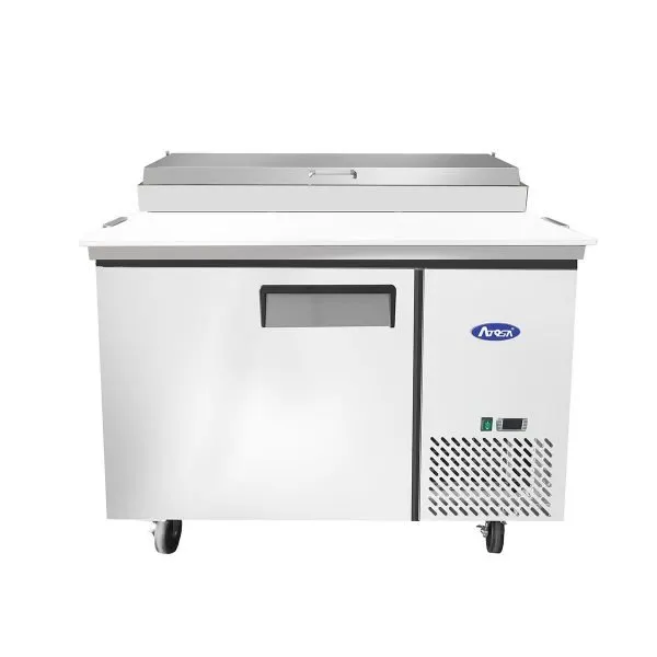 Atosa USA MPF8201GR 44" 1-Section Refrigerated Pizza Prep Table w/ 1 Door, 9 (1/3 size) Pan, 9.7 cu. ft.
