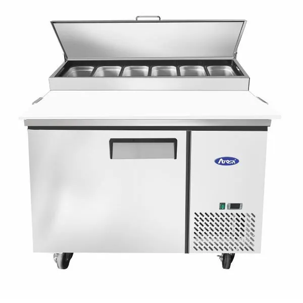 Atosa USA MPF8201GR 44" 1-Section Refrigerated Pizza Prep Table w/ 1 Door, 9 (1/3 size) Pan, 9.7 cu. ft.