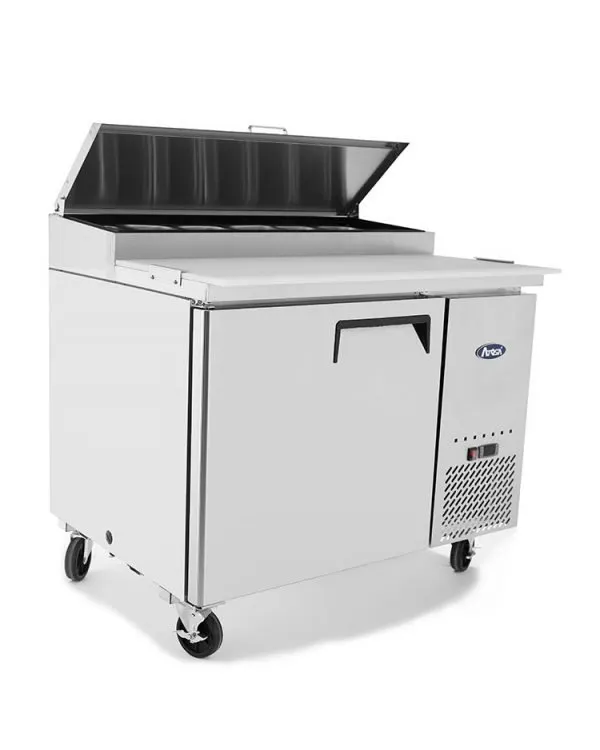 Atosa USA MPF8201GR 44" 1-Section Refrigerated Pizza Prep Table w/ 1 Door, 9 (1/3 size) Pan, 9.7 cu. ft.