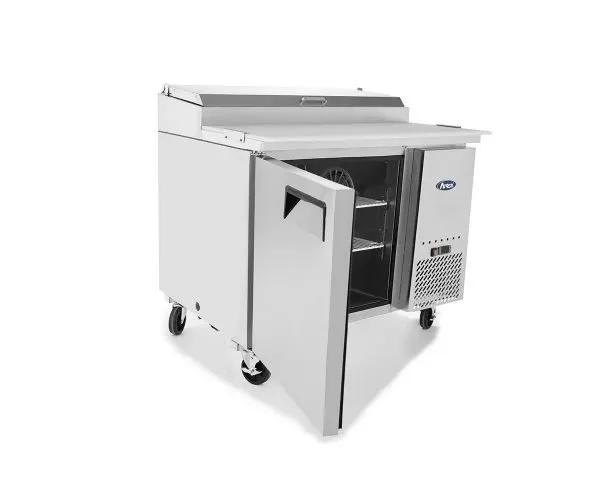 Atosa USA MPF8201GR 44" 1-Section Refrigerated Pizza Prep Table w/ 1 Door, 9 (1/3 size) Pan, 9.7 cu. ft.