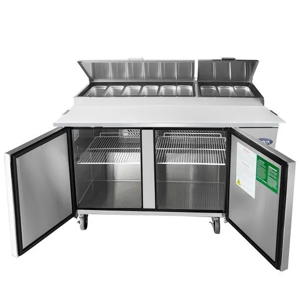 Atosa USA MPF8202GR 67" 2-Section Refrigerated Pizza Prep Table w/ 2 Doors, 18.5 cu. ft.