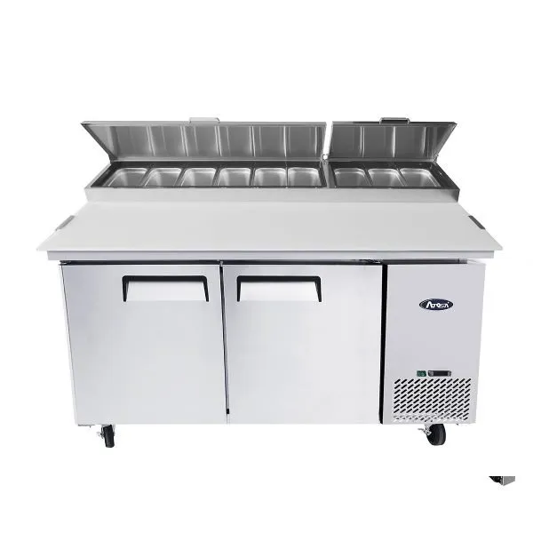 Atosa USA MPF8202GR 67" 2-Section Refrigerated Pizza Prep Table w/ 2 Doors, 18.5 cu. ft.