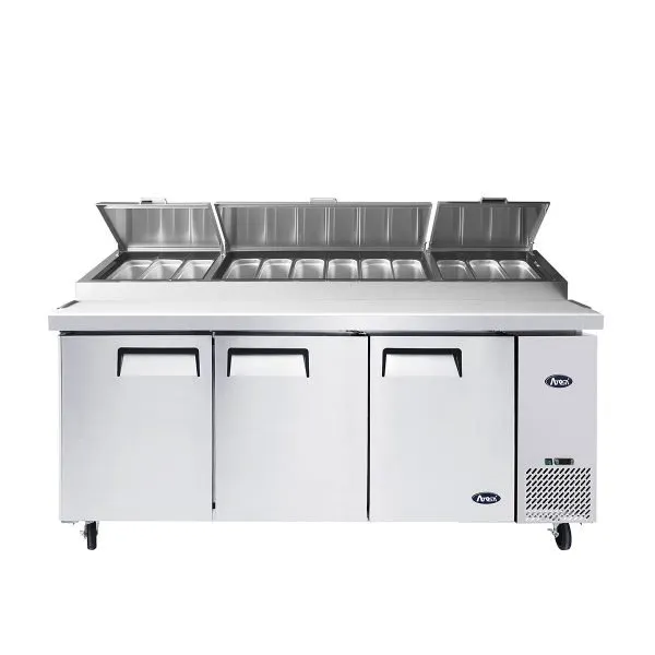 Atosa USA MPF8203GR 93" 3-Section Refrigerated Pizza Prep Table w/ 3 Doors, 28.4 cu. ft.