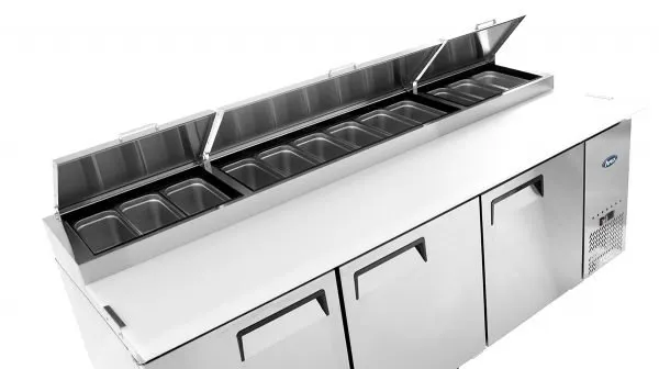 Atosa USA MPF8203GR 93" 3-Section Refrigerated Pizza Prep Table w/ 3 Doors, 28.4 cu. ft.