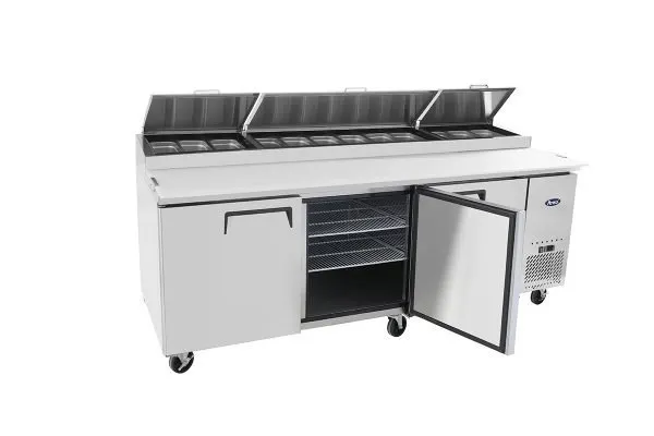 Atosa USA MPF8203GR 93" 3-Section Refrigerated Pizza Prep Table w/ 3 Doors, 28.4 cu. ft.