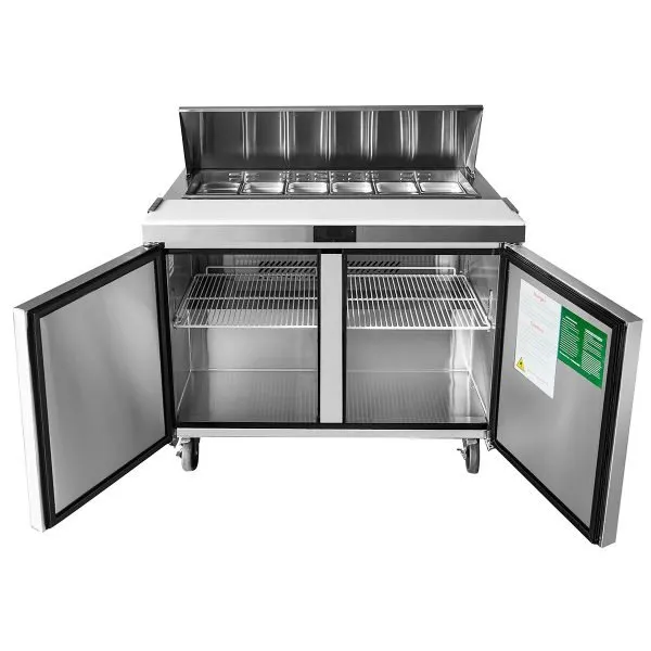 Atosa USA MSF8303GR 60" Two Section Sandwich/Salad Prep Table w/ 2 Solid Doors, 16 Pans