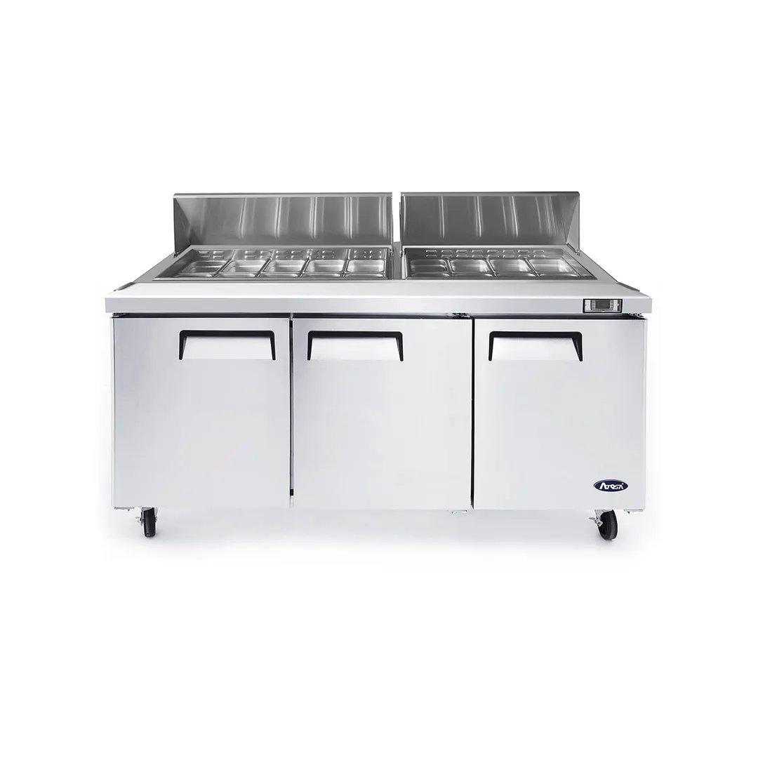 Atosa USA MSF8304GR 72" Three Section Sandwich / Salad Prep Table w/ 3 Doors, 18 Pans