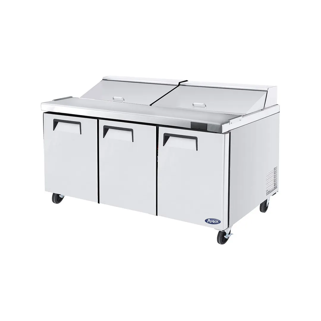 Atosa USA MSF8304GR 72" Three Section Sandwich / Salad Prep Table w/ 3 Doors, 18 Pans