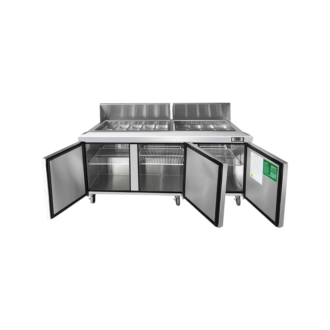 Atosa USA MSF8304GR 72" Three Section Sandwich / Salad Prep Table w/ 3 Doors, 18 Pans
