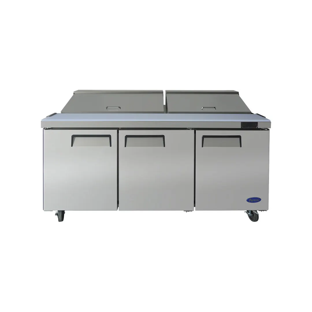 Atosa USA MSF8304GR 72" Three Section Sandwich / Salad Prep Table w/ 3 Doors, 18 Pans