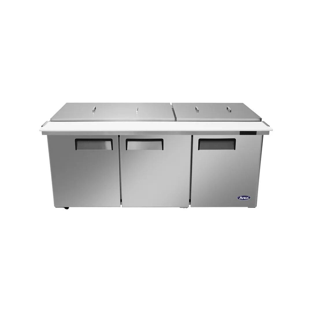 Atosa USA MSF8308GR-NTCV 72" 3-Section Mega Top Sandwich Prep Table, 30 Pans, Stainless Steel