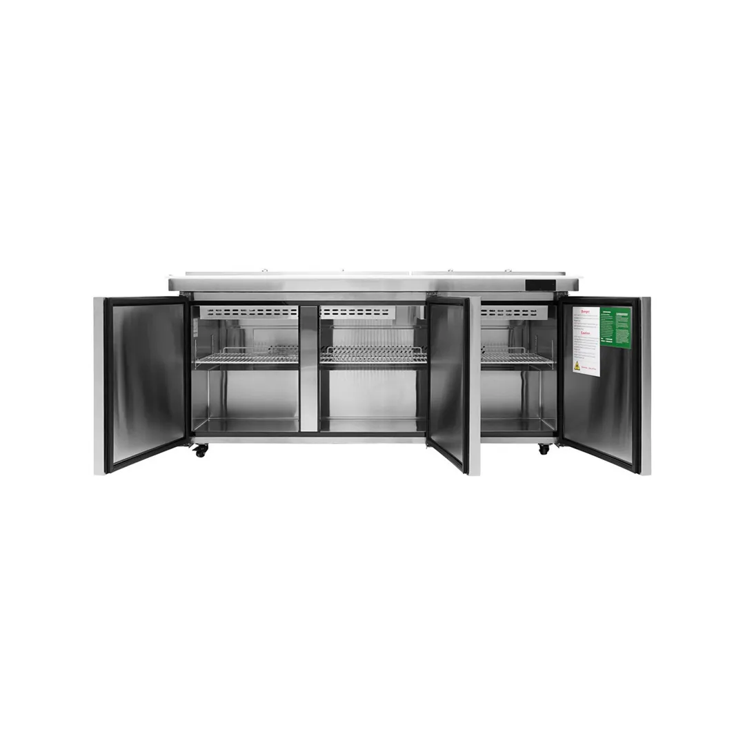 Atosa USA MSF8308GR-NTCV 72" 3-Section Mega Top Sandwich Prep Table, 30 Pans, Stainless Steel