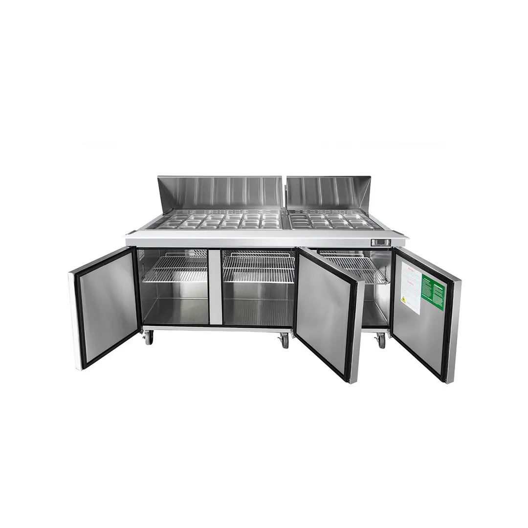 Atosa USA MSF8308GR 72" Three Section Mega Top Sandwich/Salad Prep Table w/ 3 Doors, 30 Pans