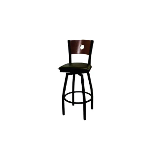 ATS 77CA-BSS Swivel Bar Stool, Wood Cut‑Out Back, 1‑1/8" Square Metal Tubing, Armless, Clear Coat Finish