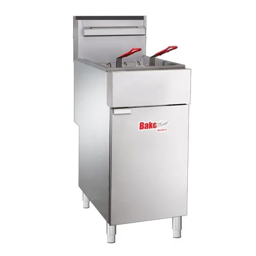 BakeMax BAKEG40 15" Full Pot Floor Model Gas Fryer w/ 40-lb Capacity, Twin Baskets, Millivolt