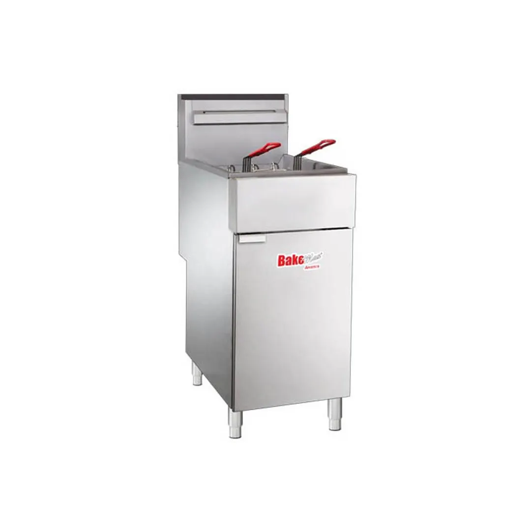 BakeMax BAKEG50 15" Full Pot Floor Model Gas Fryer w/ 50-lb Capacity, Twin Baskets, Millivolt