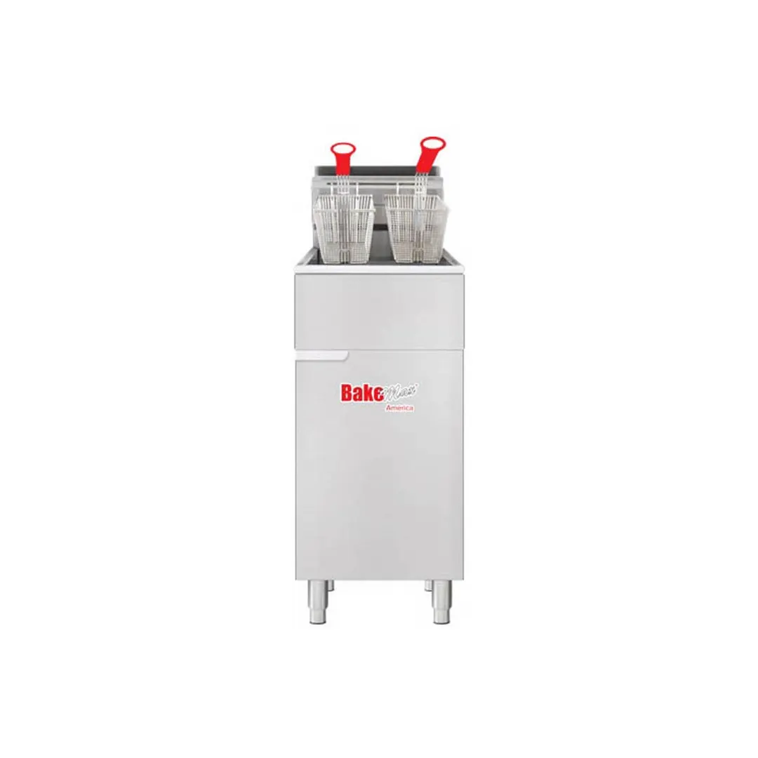 BakeMax BAKEG50 15" Full Pot Floor Model Gas Fryer w/ 50-lb Capacity, Twin Baskets, Millivolt
