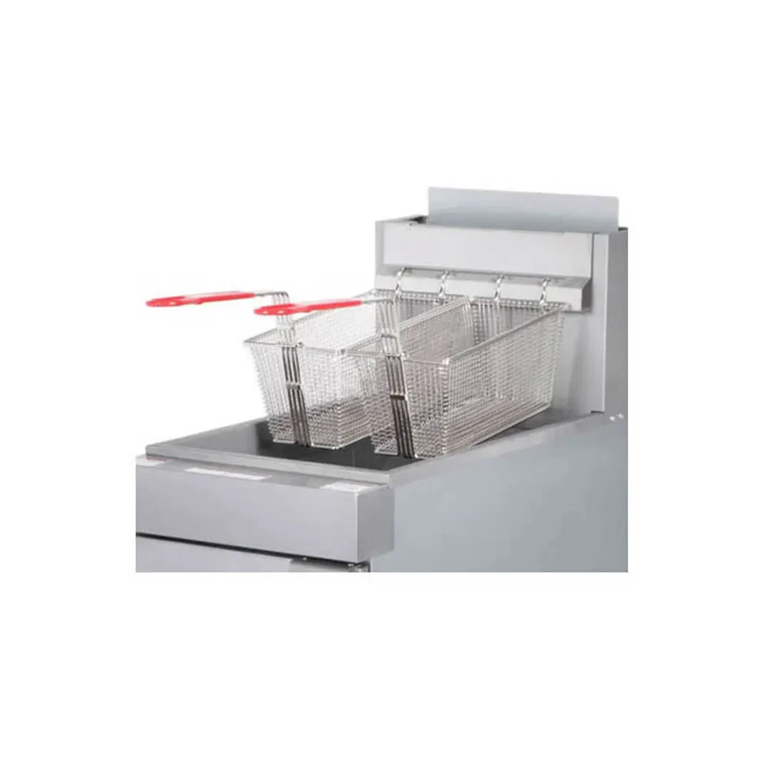 BakeMax BAKEG50 15" Full Pot Floor Model Gas Fryer w/ 50-lb Capacity, Twin Baskets, Millivolt