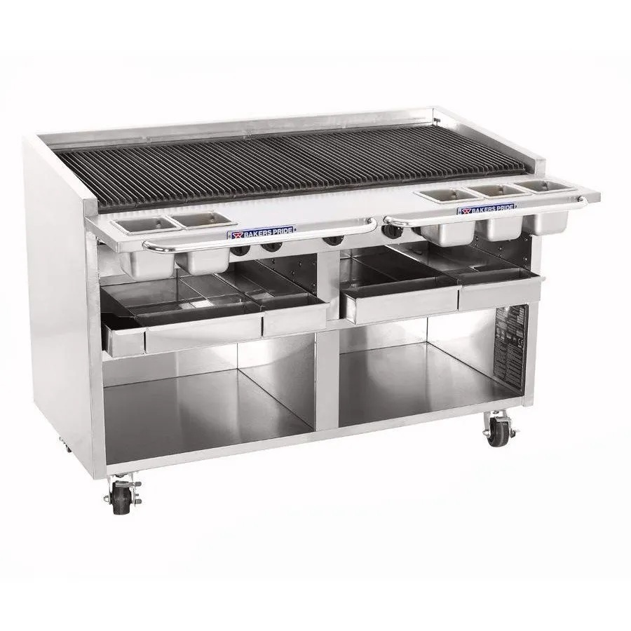 Bakers Pride F-60RS-C 60" Floor Model Gas Radiant/Lava Rock Charbroiler w/ Cabinet Base, 195.000 BTU