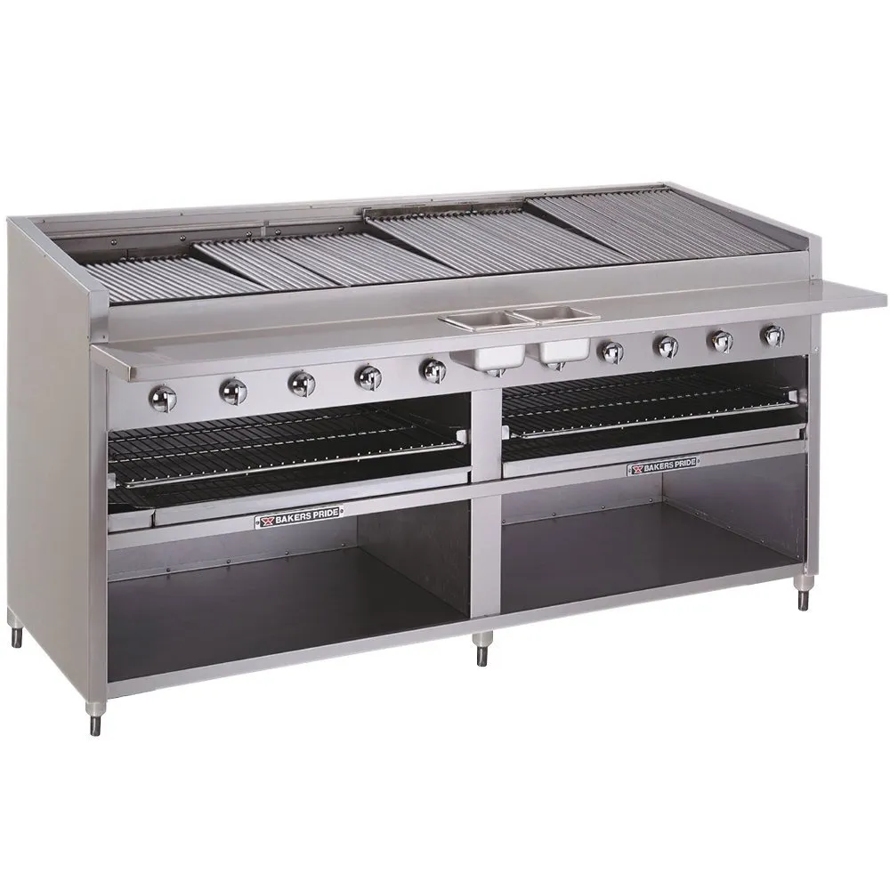 Bakers Pride F-72RS-C 72" Floor Model Gas Radiant/Lava Rock Charbroiler w/ Cabinet Base, 240.000 BTU
