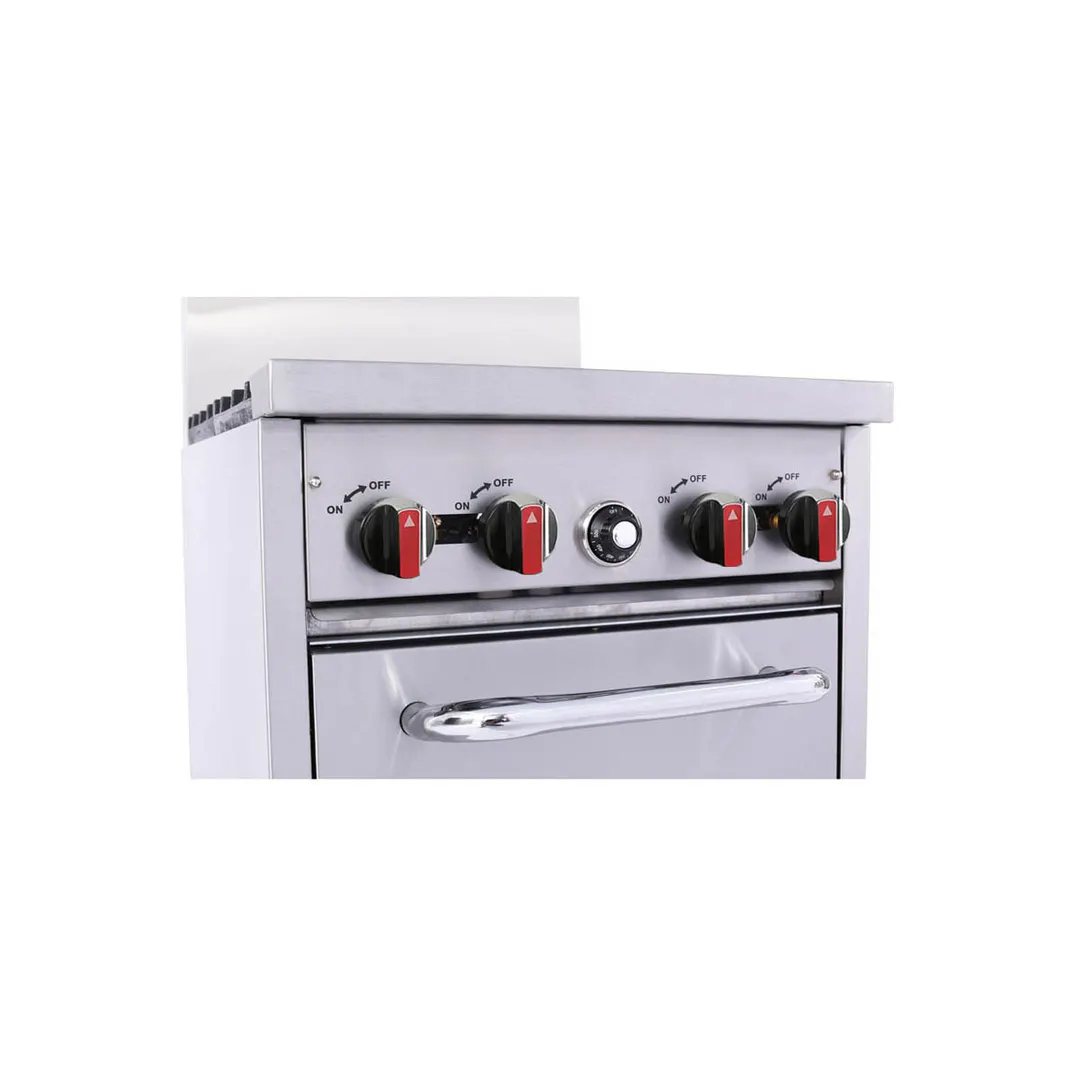 BakeMax BAS24O 24" Gas Restaurant Range w/ (4) Open Burners, (1) Standard Oven, 150.000 BTU
