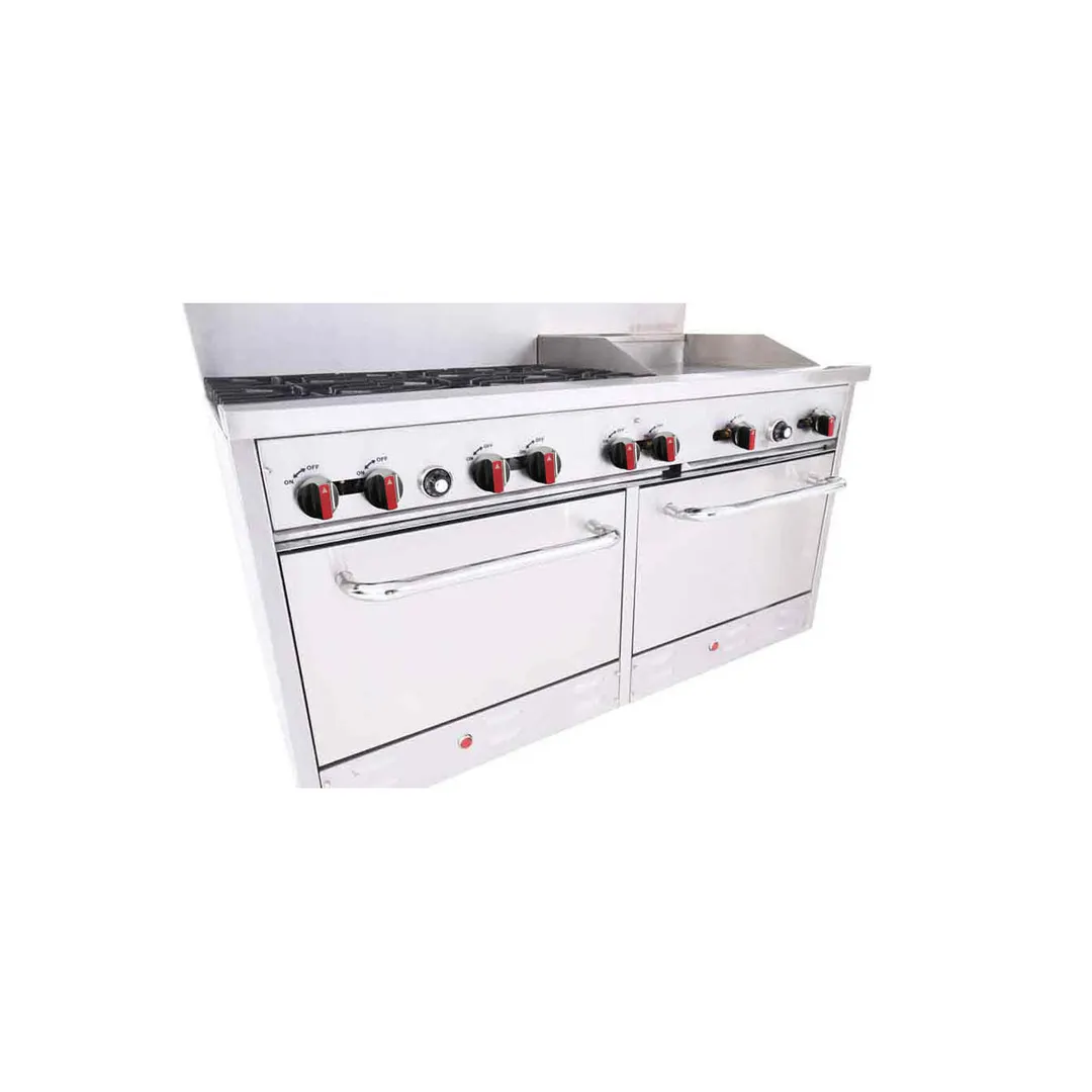 BakeMax BAS36-24-2 60" Gas Restaurant Range w/ (6) Open Burners, (1) 24" Griddle, (2) Standard Ovens, 282.000 BTU