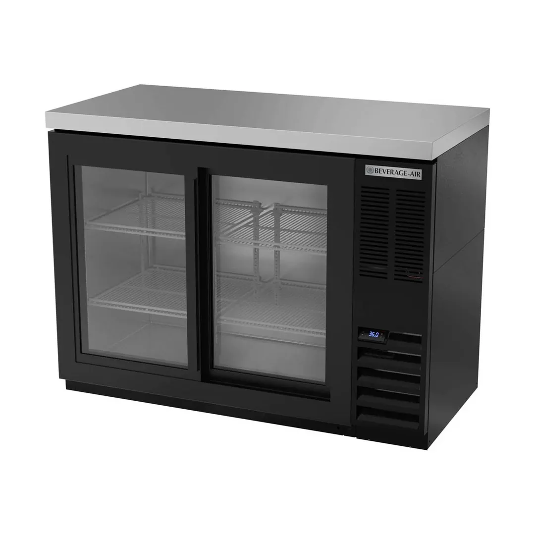Beverage Air BB48HC-1-GS-B-27 48" 2 Section Black Back Bar Cooler with Glass Door
