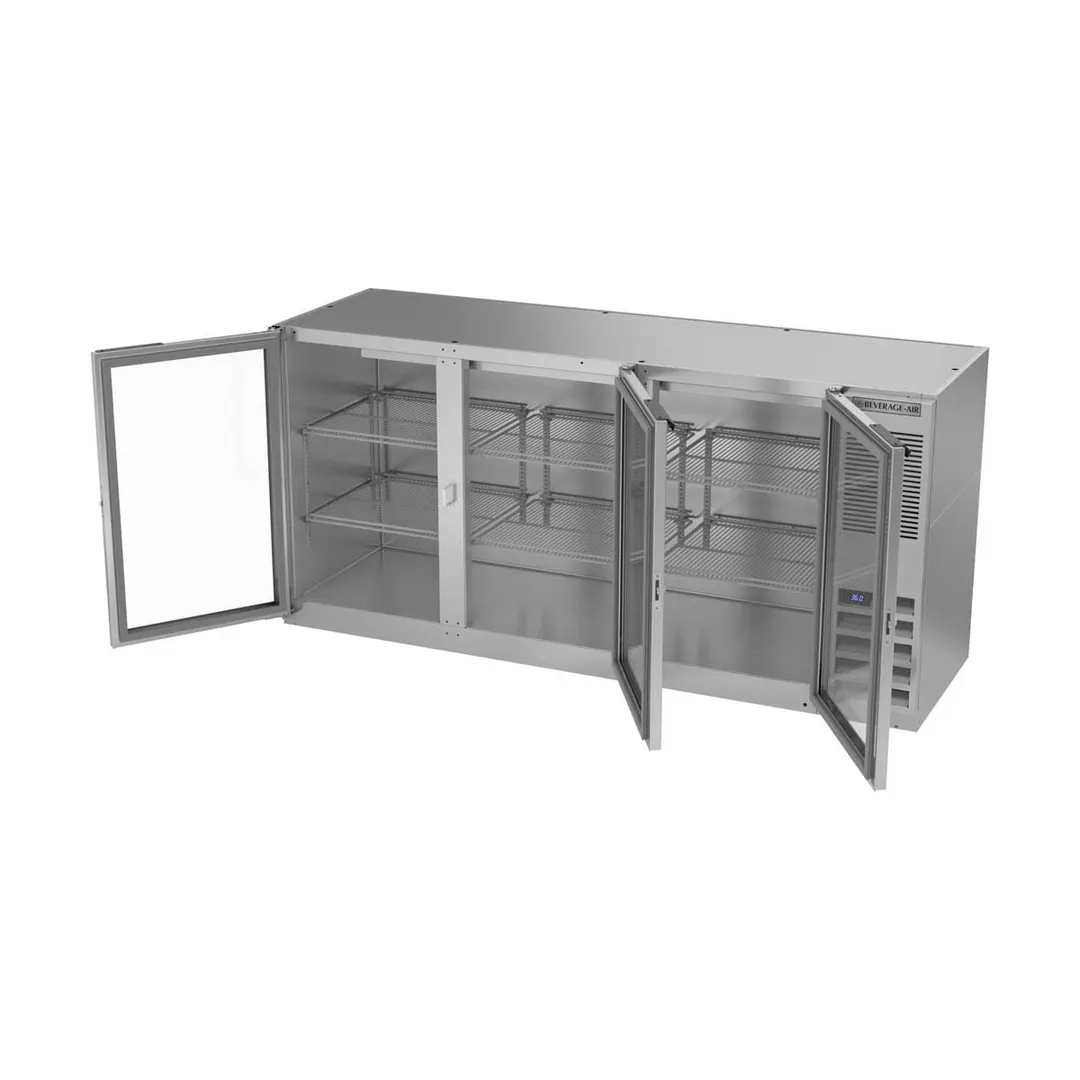 Beverage Air BB72HC-1-G-S 72" 3 Section Back Bar Refrigerator with Glass Door