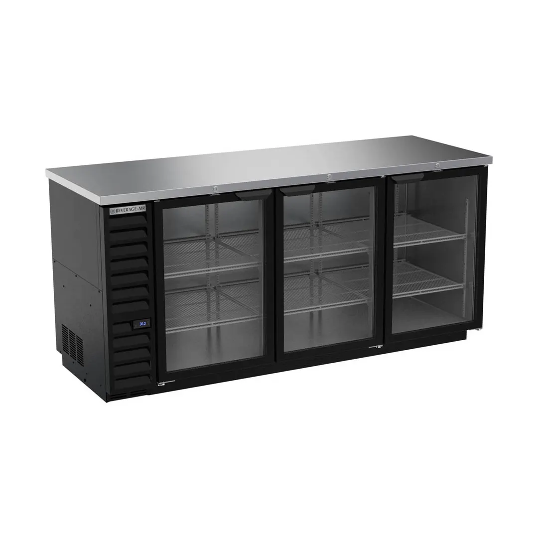 Beverage Air BB78HC-1-G-B 79" Refrigerated Back Bar Cabinet w/ 3 Glass Doors, 33.59 Cu Ft, 79"