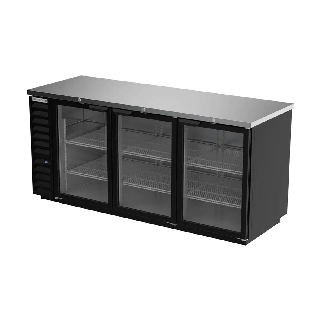 Beverage Air BB78HC-1-G-B 79" Refrigerated Back Bar Cabinet w/ 3 Glass Doors, 33.59 Cu Ft, 79"