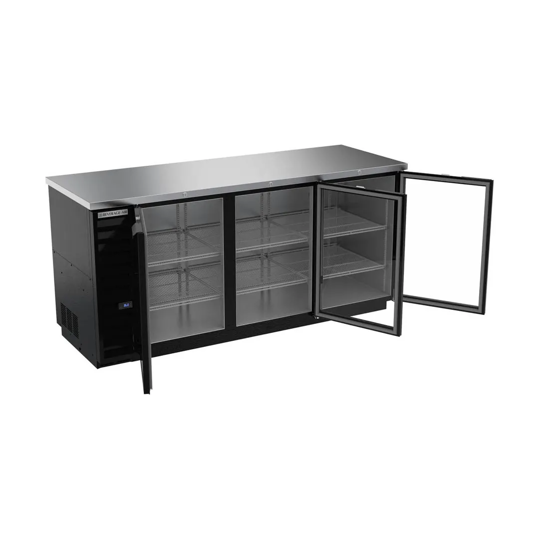 Beverage Air BB78HC-1-G-B 79" Refrigerated Back Bar Cabinet w/ 3 Glass Doors, 33.59 Cu Ft, 79"
