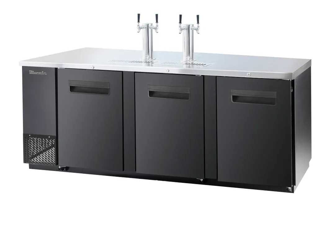 Blue Air BDD90-4B-HC 90" 3 Door 2 Tower Keg Cooler, (4) 1/2 Barrel, Black
