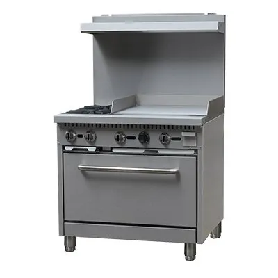 Adcraft BDGR-3624G/NG 36" Natural Gas Restaurant Range w/ (2) Open Burners, (1) 24" Griddle, (1) Standard Oven, 130.000 BTU 