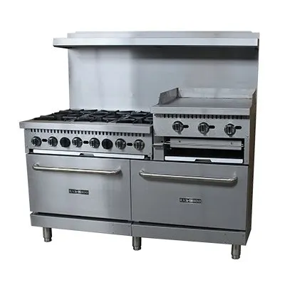 Adcraft BDGR-6024GB/NG 60" Natural Gas Restaurant Range, (6) Open Burners, (1) 24" Griddle, (2) Standard Ovens, 276.000 BTU