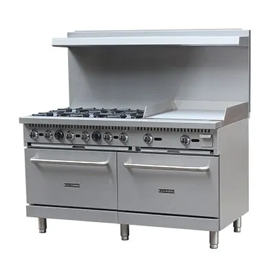 Adcraft BDGR-6024G/NG 60" Natural Gas Restaurant Range w/ (6) Open Burners, (1) 24" Griddle, (2) Standard Ovens, 280.000 BTU