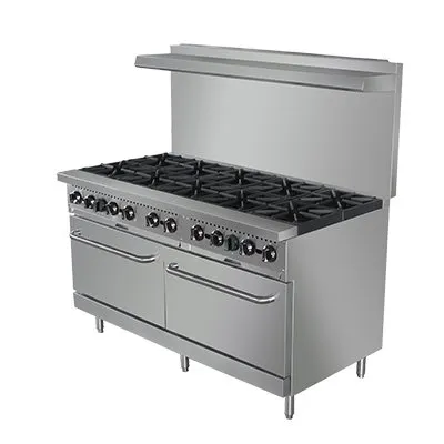 Adcraft BDGR-60/NG 60" Gas Restaurant Range, (2) Standard Ovens, (10) Open Burners