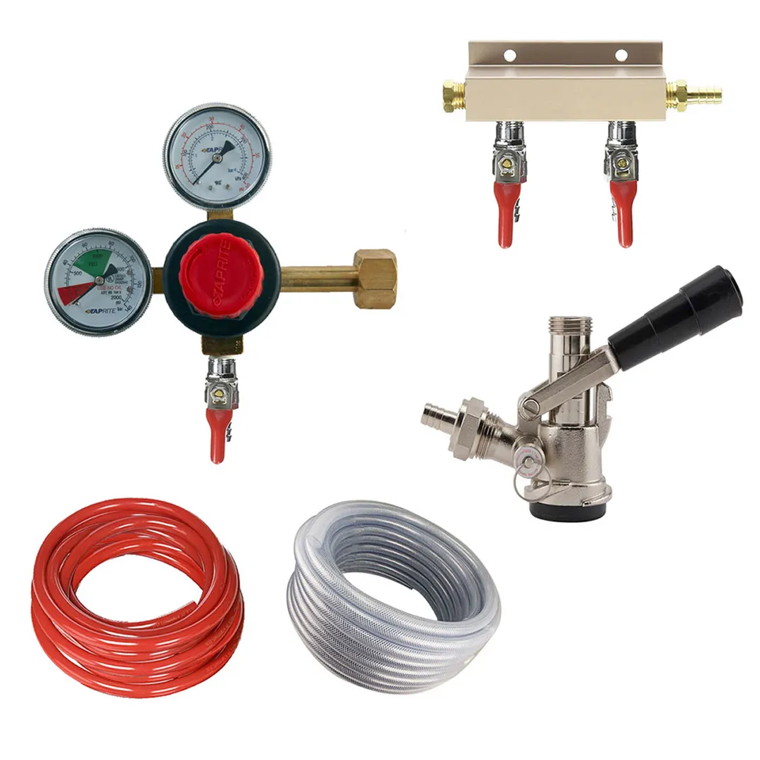 Krowne BEERKIT2 - 2 Faucet, CO2 Regulator, 2 Way Manifold, 5' Line, 10' Line, 2 Sankey Taps & Probe