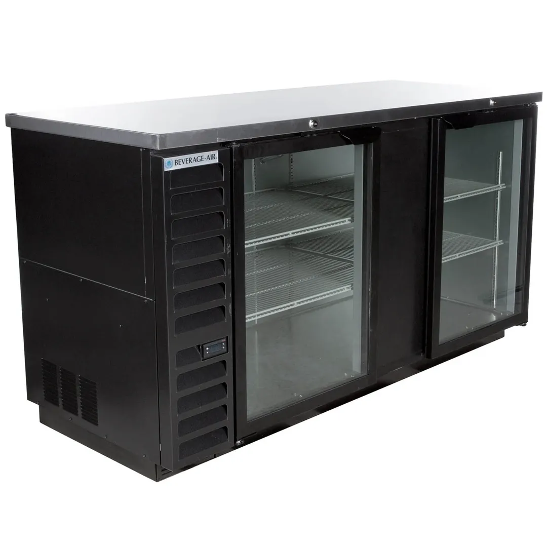 Beverage Air BB68HC-1-G-B 69" 2 Section Black Back Bar Refrigerator with Glass Door