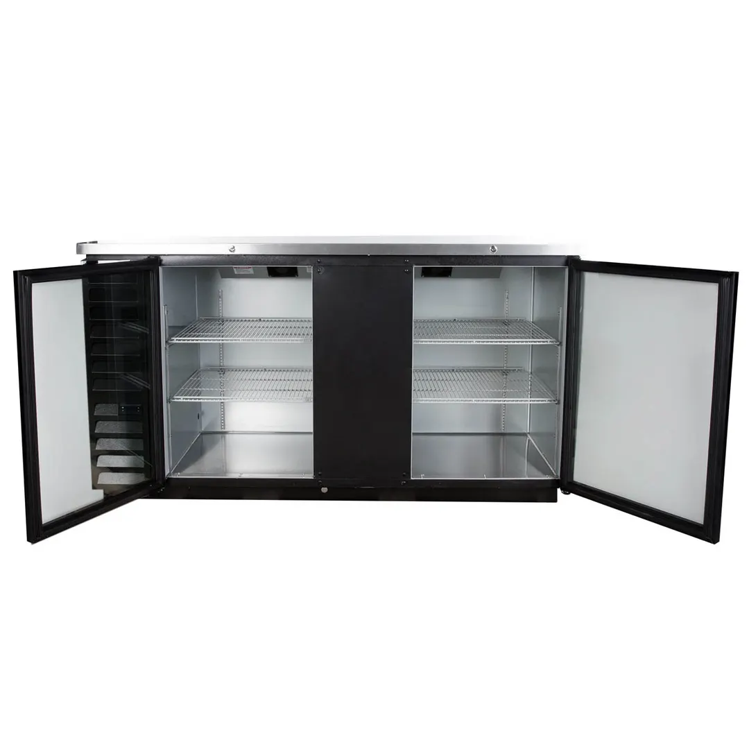 Beverage Air BB68HC-1-G-B 69" 2 Section Black Back Bar Refrigerator with Glass Door