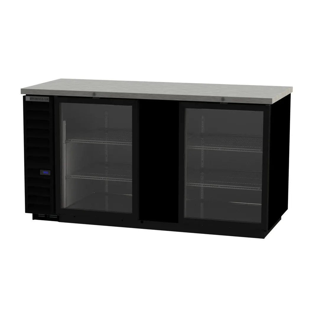 Beverage Air BB68HC-1-G-B 69" 2 Section Black Back Bar Refrigerator with Glass Door