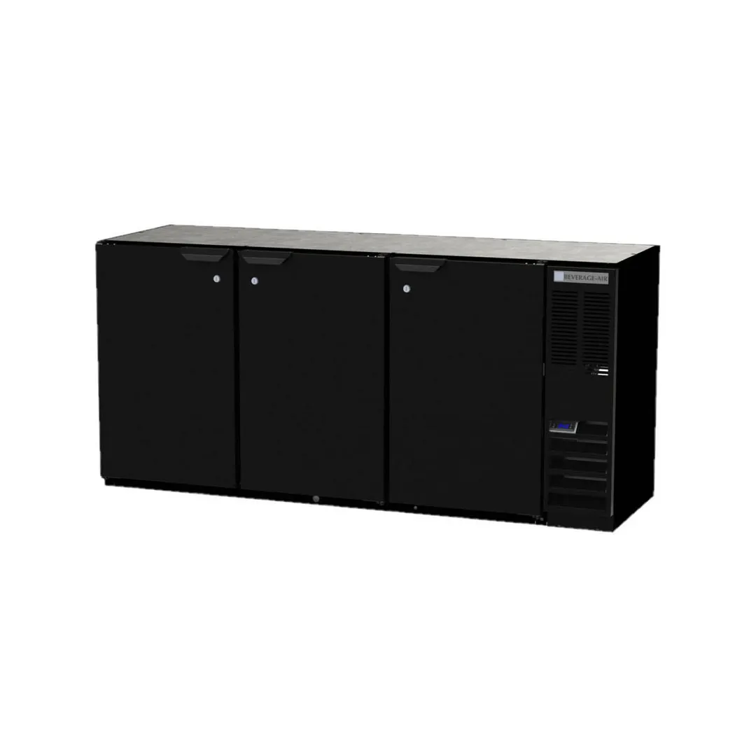 Beverage Air BB72HC-1-F-B 72" 3 Section Black Back Bar Refrigerator with Solid Door