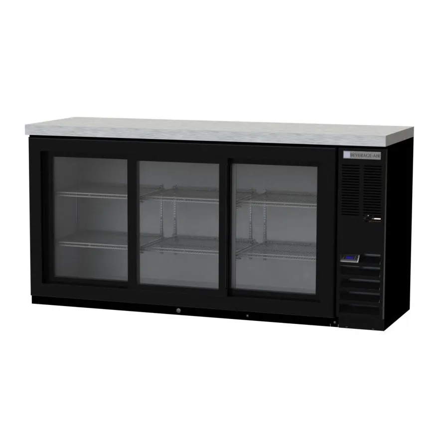 Beverage Air BB72HC-1-F-GS-B-27 72" 3 Section Back Bar Refrigerator with Glass Door